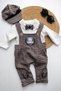 Baby Boy Brown Salopet Set, Festive Stylish Combination Salopet with Cap, 100% Cotton - 3