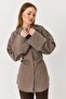 Women's brown Oversized thin k Belt i spanish sleeve soft ke Linen shirt - 2