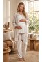 Women's Ecru Patterned Special Design 100% Cotton Maternity Pajama Set 3-Piece Set - 3