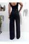 Women's Stoned Baggy Jean High Waist Wide-Leg Pants Black with Stones on Front and Back - 7