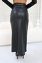 Women's Front Slit Midi Length Leather Skirt with Pockets | Stylish & Elegant Leather Skirt with Belt | Raised Leather Skirt - 4