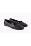 Women's Black Faux Leather Textured Knitted Patterned Bowknot Ballerinas