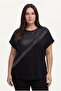Women's Large Size Leather Look And Tassel Detail Black Blouse