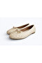 Women's Beige Faux Leather Textured Knitted Patterned Bowknot Ballerinas - 6