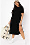 Plus Size Women's Short Sleeve Side Slit Detailed Midi Length Basic Dress -K4 241 - 2