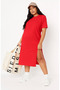 Plus Size Women's Short Sleeve Side Slit Detailed Midi Length Basic Dress -K4 241 - 2