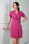 Double-Breasted Collar Waist Accessory Pleat Detailed Dress