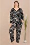 Black Patterned Button-Front Plus Size Pajama Set - 2