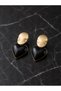 Elegant Heart Model Dangle Steel Earrings in Gold Color and Black Enamel - 3
