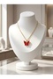 Gold Color Necklace with Red Butterfly Figure - 3