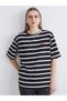 Two Mt Shop Quality Black Combed Cotton Striped Oversize Short Sleeve Women's T-Shirt
