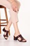 Women's Genuine Leather Mid Boots Heeled Slipper Şhn.1157 Claret Red - 6