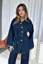 Belt Detail Asymmetrical Collar Denim Set - Navy Blue - 4