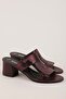 Women's Genuine Leather Mid Boots Heeled Slipper Şhn.1157 Claret Red - 2