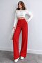 Red Woven Crepe Trend Women's Trousers