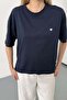 Women's Crew Neck Heart Cherry Accessory 100% Cotton T-Shirt Navy Blue - 26Y 26521 - 2
