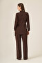 Women's Collar Stone Detailed Jacquard Double Suit Brown 31330 - 6