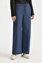 Elastic Waist Canvas Wide-Leg Basic Cotton Trousers Indigo - 2