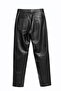 Black High Waist Genuine Leather Trousers - 6