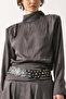 Black Silver Leather Metal Studded Lace-Up Design Disc Belt Alc-X15393 - 4
