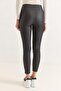Women's High Waist Matte Leather Plain Black Tights - 5
