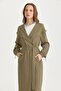 Collar with Ruched Detail Belts Double-Breasted Modal Cap Khaki - 2