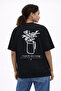 Unisex Special Design Vase Flower Graffiti Back Printed Oversize Thick Fabric Relaxed Cut Cotton T-Shirt - 2