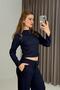 Women's Side Tie Detailed Aerobin Fabric Navy Blue Set - 4