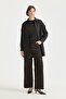 Elastic Waist Canvas Wide-Leg Basic Cotton Trousers Black