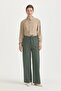 Elastic Waist Canvas Wide-Leg Basic Cotton Trousers Emerald