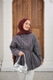 Women's Pleated Hidden Button Striped Shirt Brown - 3