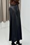 Elastic Waist Satin Skirt Black - 4