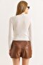Women's Black Turtleneck Sheer Cashmere Blouse White - 4