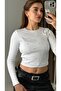 Women's long sleeve Ribbed Knit stone embellished long blouse - white - 2
