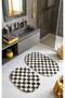 Chess Dama Patterned 2-Pack Oval Bohemian Bath Mat Latex Non-Slip Machine-Made Washable 60X100 60X50 cm