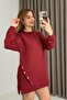 Burgundy women's side button sweat dress -tunic - 2