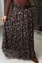 Women's Brown Pleated Floral Print Belt Li Lined Chiffon Skirt - 2