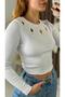 Women's long sleeve Ribbed Knit mini low-cut embellished Cropped blouse - 2