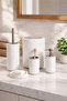 5 Piece Round Bathroom Set - Trash Can, Soap Dispenser, Toothbrush Holder and Silicone Wc Brush White Taupe - 2