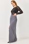 Women's Slit Long Stylish Fabric Skirt Anthracite