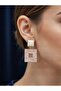 Pink Square Gold Color Framed Dangle Steel Square Earrings - 4