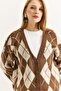 Women's Anthracite Gray Diamond Pattern Cardigan Brown - 3