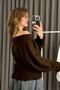Women's Wide Collar Bat Sleeve Knitwear Sweater Brown - 2