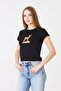 Women's Ceylan Printed Crew Neck Fitted Basic Tshirt Black - 5
