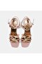 Women's Rose Gold Stone-Embellished Adjustable Buckle Heeled Evening Dress Sandals - 7