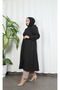 Hooded Quilted Stylish Long Coat Black Hnt7115 - 5