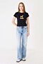 Women's Ceylan Printed Crew Neck Fitted Basic Tshirt Black - 6