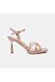 Women's Rose Gold Stone-Embellished Adjustable Buckle Heeled Evening Dress Sandals - 3