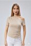 Boat Neck Drape Detailed Short Sleeve Blouse