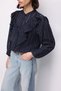 4828 Women's Striped Ruffle Detail Hakim Collar Shirt Navy Blue - 6